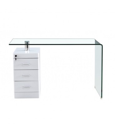 【Mesa cristal curvado, cajonera, 125x65 cms, ARTEMISA】Mejor Precio