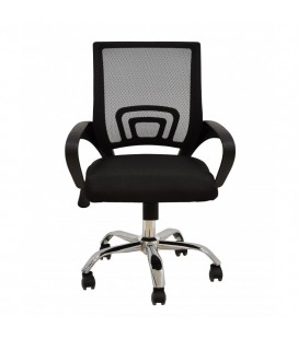 【Sillón de oficina, base cromada, tejido negro y malla FISS NEW-N】 2