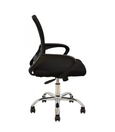 【Sillón de oficina, base cromada, tejido negro y malla FISS NEW-N】