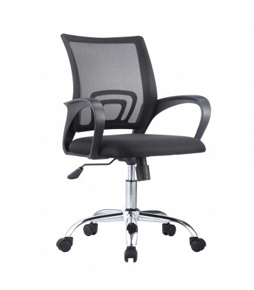 【Sillón de oficina, base cromada, tejido negro y malla FISS NEW-N】