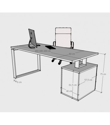 Mesa de oficina moderna Ofiplus-SC-ML chapa metálica con cajonera