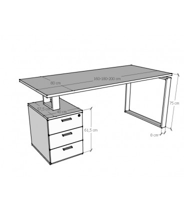 Mesa de oficina moderna Ofiplus-SC-ML chapa metálica con cajonera