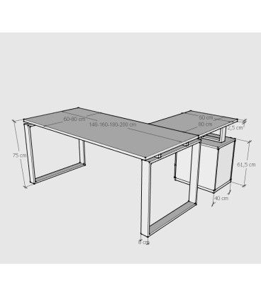 Mesa de escritório OFIPLUS MODERN com ASA e SUPORTE PARA GAVETAS DL