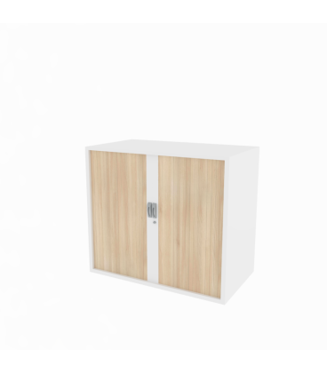 Armario metálico bajo, con puertas de persiana, efecto madera