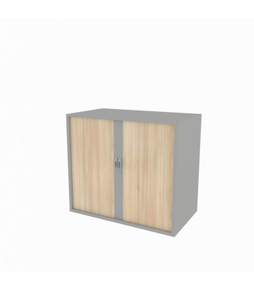 Armario metálico bajo, con puertas de persiana, efecto madera