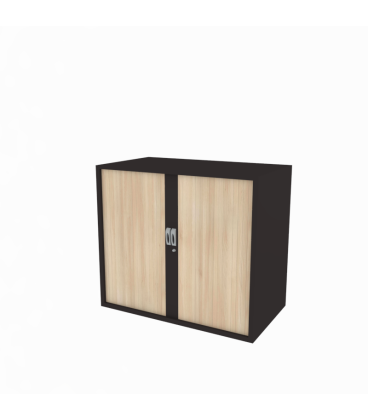 Armario metálico bajo, con puertas de persiana, efecto madera