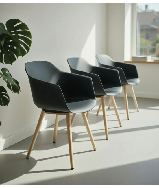 Silla de polipropileno, patas madera de haya, NOOM 60. Mejor calidad y precio.