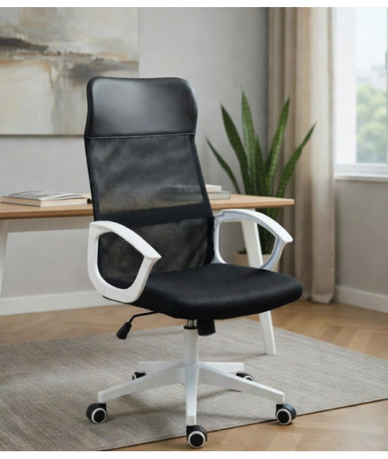 【Sillón de oficina, basculante, malla, cabezal alto , VERTON】