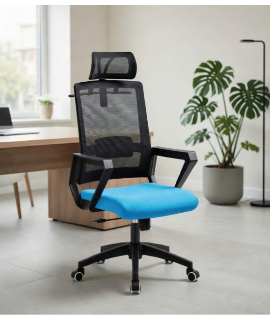 【Sillón de oficina, respaldo de malla y con cabezal ASTON】¡Compra!