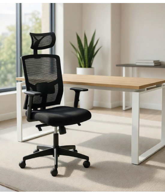 ▷ Silla giratoria con soporte lumbar y cabecero regulable
