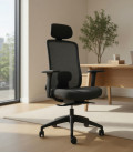Sillón de oficina LANDO, de respaldo alto, con cabezal, tapizado en textil de calidad.