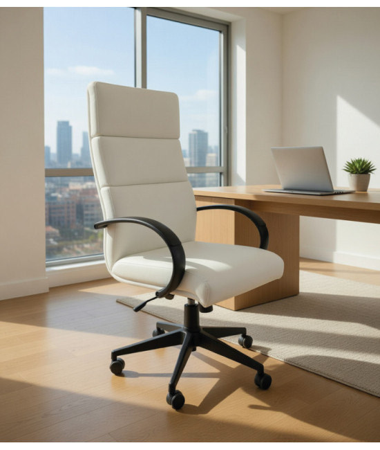 Sillón giratorio de oficina, con respaldo alto y tapizado en napel, una ecopiel de alta calidad.