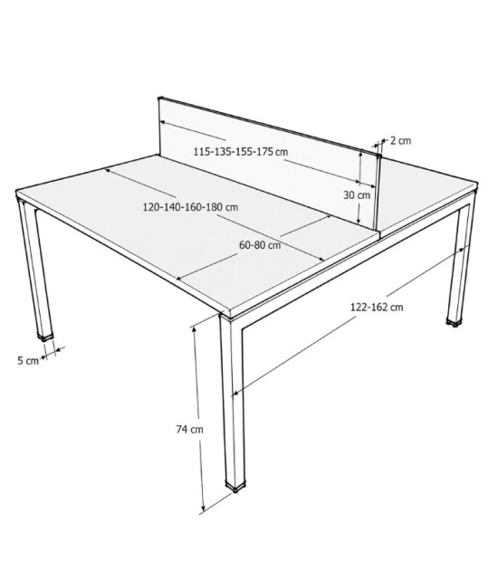 Mesa BENCH 2 PUESTOS SERIE 6000 CON SEPARADOR