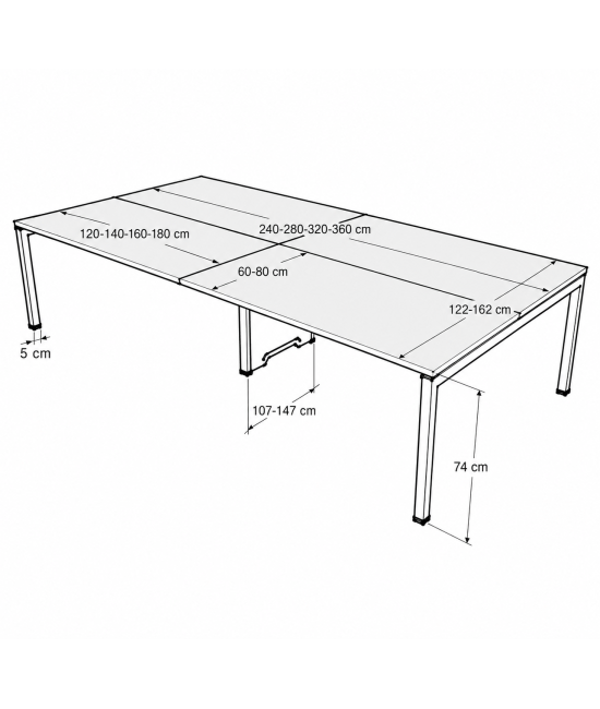 Mesa BENCH 4 PUESTOS SERIE 6000 SIN SEPARADOR. Mejor calidad y precio