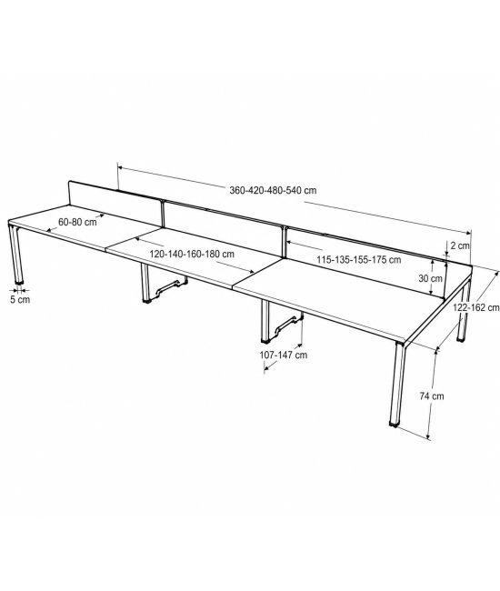 Mesa BENCH 6 PUESTOS SERIE 6000 CON SEPARADOR. Mejor calidad y precio.