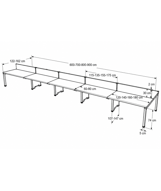 Mesa Bench para 10 Postos de Trabalho SÉRIE 6000 com Separador