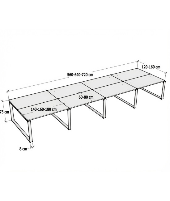 【Mesa de trabajo Bench Modern de 8 puestos ML sin separador】Mejor Calidad y Precio