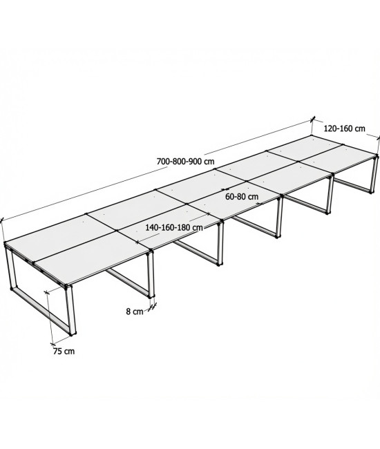 【Mesa de trabajo Bench Modern de 10 puestos ML Sin Separador】Mejor Calidad y Precio