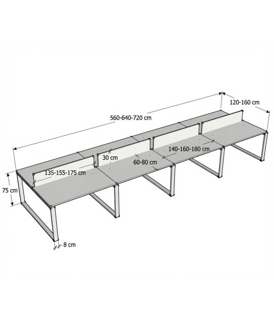 【Mesa de trabajo Bench Modern de 8 puestos ML, Con Separador】Mejor Calidad y Precio