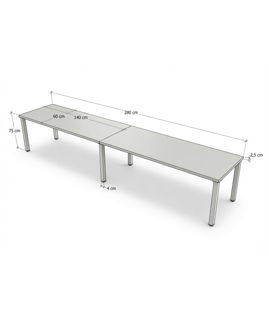 Mesa de formação em LINHA 280x60 cm. A melhor relação qualidade-preço.