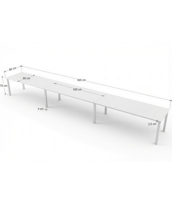 Mesa de formação em LINHA 420x60 cm. A melhor relação qualidade-preço.
