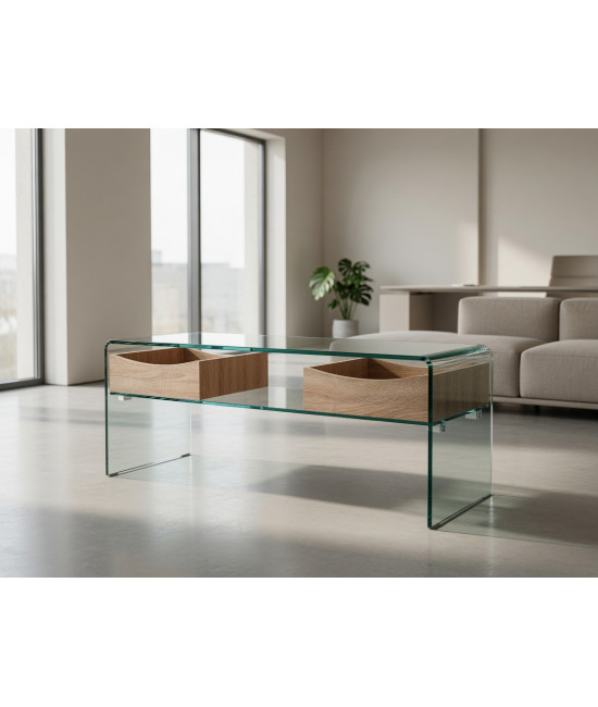 【Mesa baja, cristal curvado, 100x48 cms, CHEVAL】Compra Mejor Precio