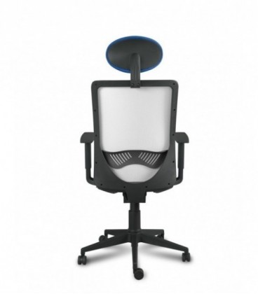 Sillón de oficina respaldo de malla y asiento tapizado en textil.