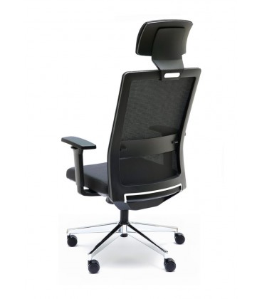 Silla giratoria con respaldo alto de malla, con cabezal incorporado NIZA