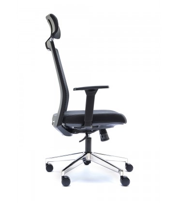 Silla giratoria con respaldo alto de malla, con cabezal incorporado NIZA