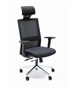 Silla giratoria con respaldo alto de malla, con cabezal incorporado NIZA