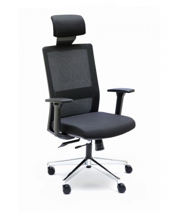 Silla giratoria con respaldo alto de malla, con cabezal incorporado NIZA