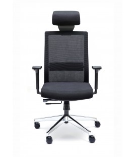Silla giratoria con respaldo alto de malla, con cabezal incorporado NIZA 2