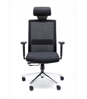 Silla giratoria con respaldo alto de malla, con cabezal incorporado NIZA