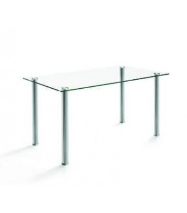 Mesa de cristal templado SUIZA rectangular acero cromado